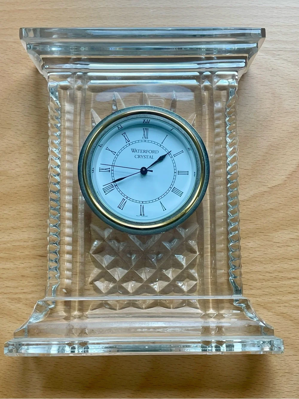 Waterford Crystal Clear Crystal Mantel Clock with Gold Bezel
